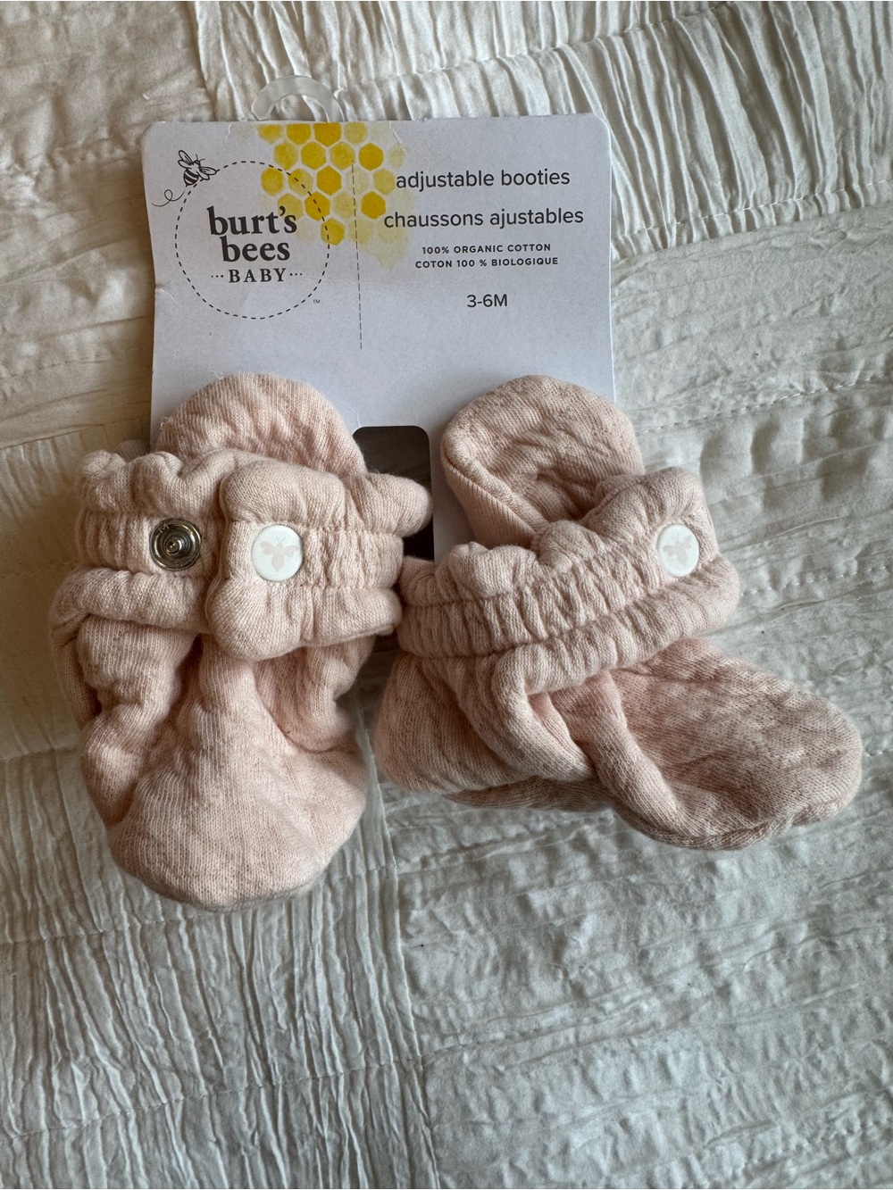 Burt's Bees Baby Pale Pink Adjustable Organic Cotton Booties